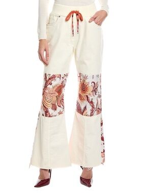 NWT New Etro Milano Balance Jacquard Paneled Wide Leg Jeans Size 26